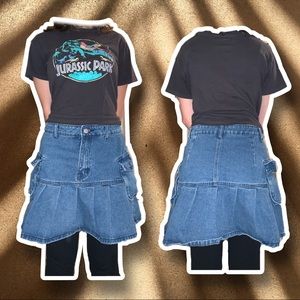 Pleated Hem Denim Skirt